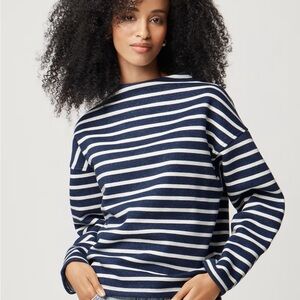 NWT JCrew Navy and White Striped Fleece Mockneck Sweater